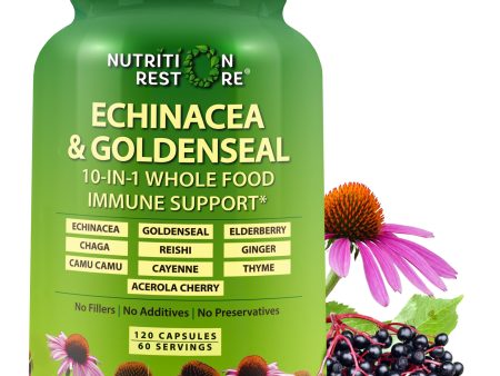 Echinacea Goldenseal Capsules - 10 in 1 Immune Support Supplement - 1455mg - Vegan Echinacea Capsules Supplement Made With Organic Whole Foods - Herbal Immune System Support - 2 Month Supply Sale